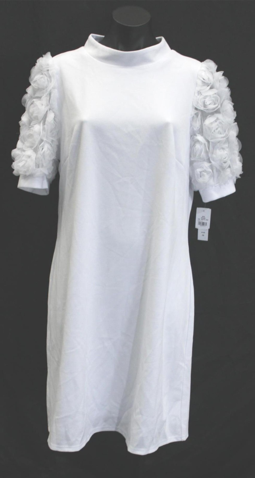 Glamour Women’s Floral Sleeve Detail Mock Neck Dress BE5 White Size 16