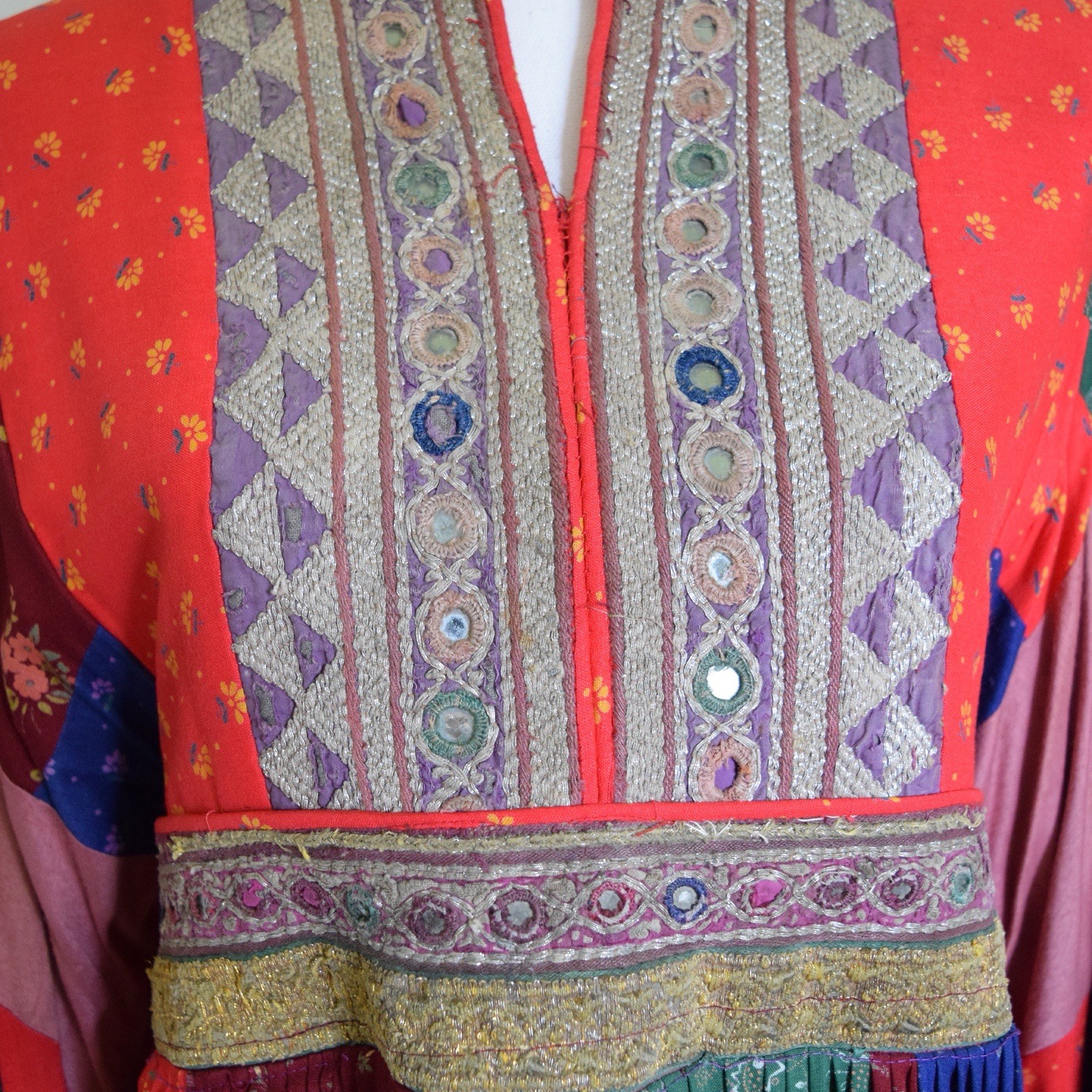 RARE AFGHAN VTG 1970s Kuchi Patchwork Dress Embroidered Boho Collector’s Piece