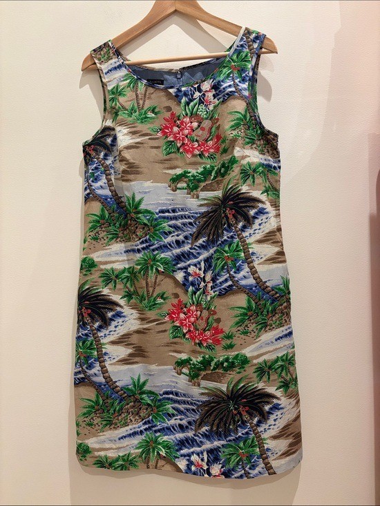 Talbots Dress 100% Cotton Hawaiian Print Sleeveless Shift Size 10