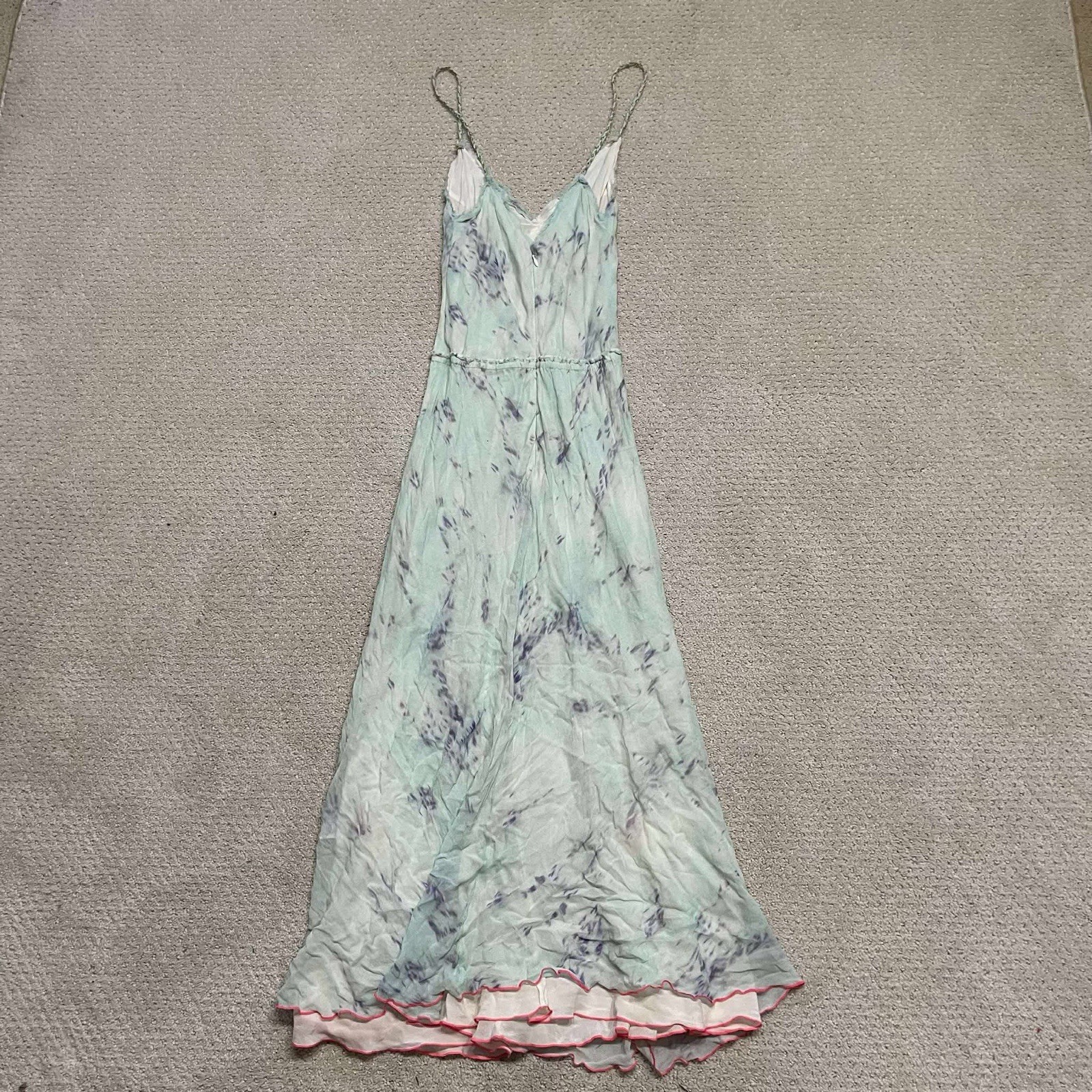 Love Shack Fancy Flowing Silk Fabric Lace Trim Detail Spaghetti Straps Size 0