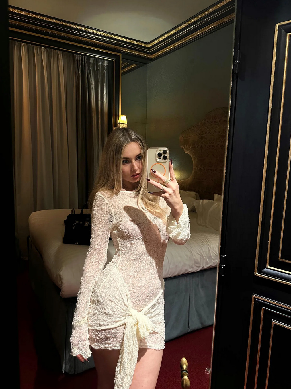 Sexy Parisian dress cream lace knot size S 36 vibe French lace VNTDx