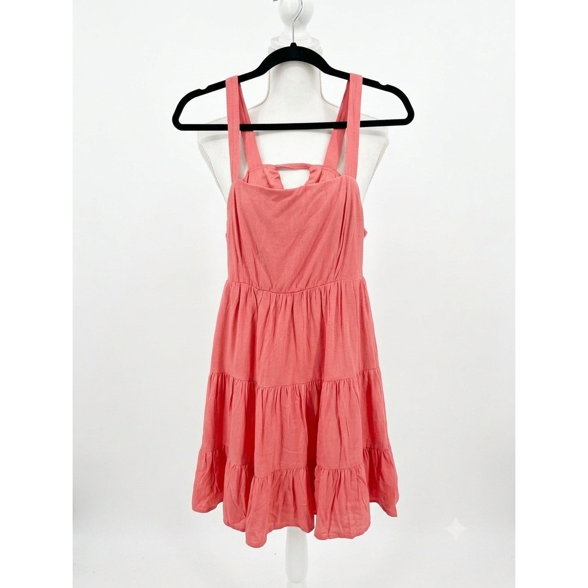 Trixxi Coral Pink Tiered Mini Dress Tie Back Cutout Sleeveless 26CU227HW Large