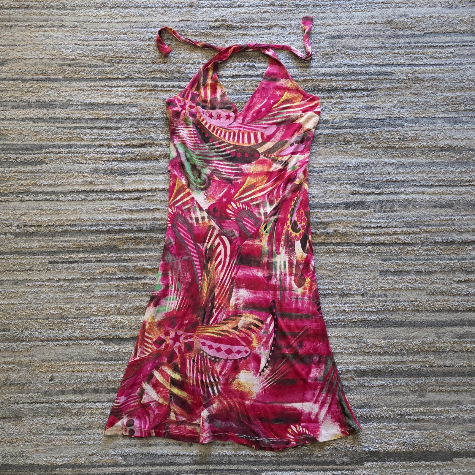 Versace JEANS COUTURE Halter Dress Y2k Vintage Summer Knee Length Hot Pink