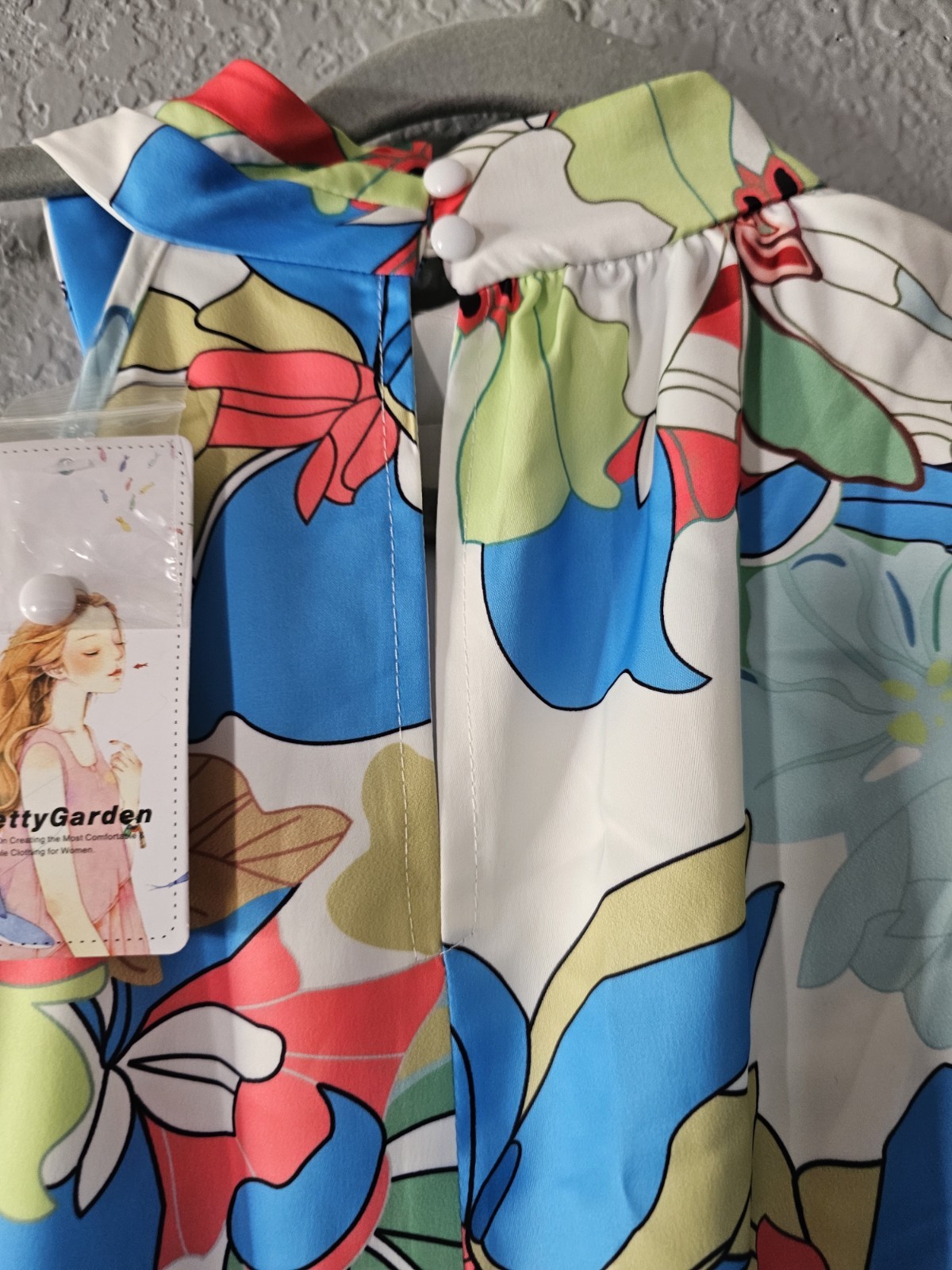 PrettyGarden Multicolor Floral Mock Neck Sleeveless Satin Maxi Dress Long M