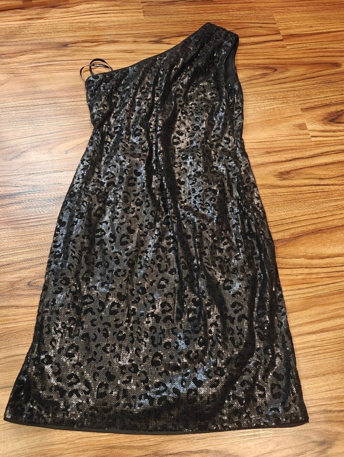 Miss Sixty Sequin Velvet Cheetah Animal Black One Shoulder Dress