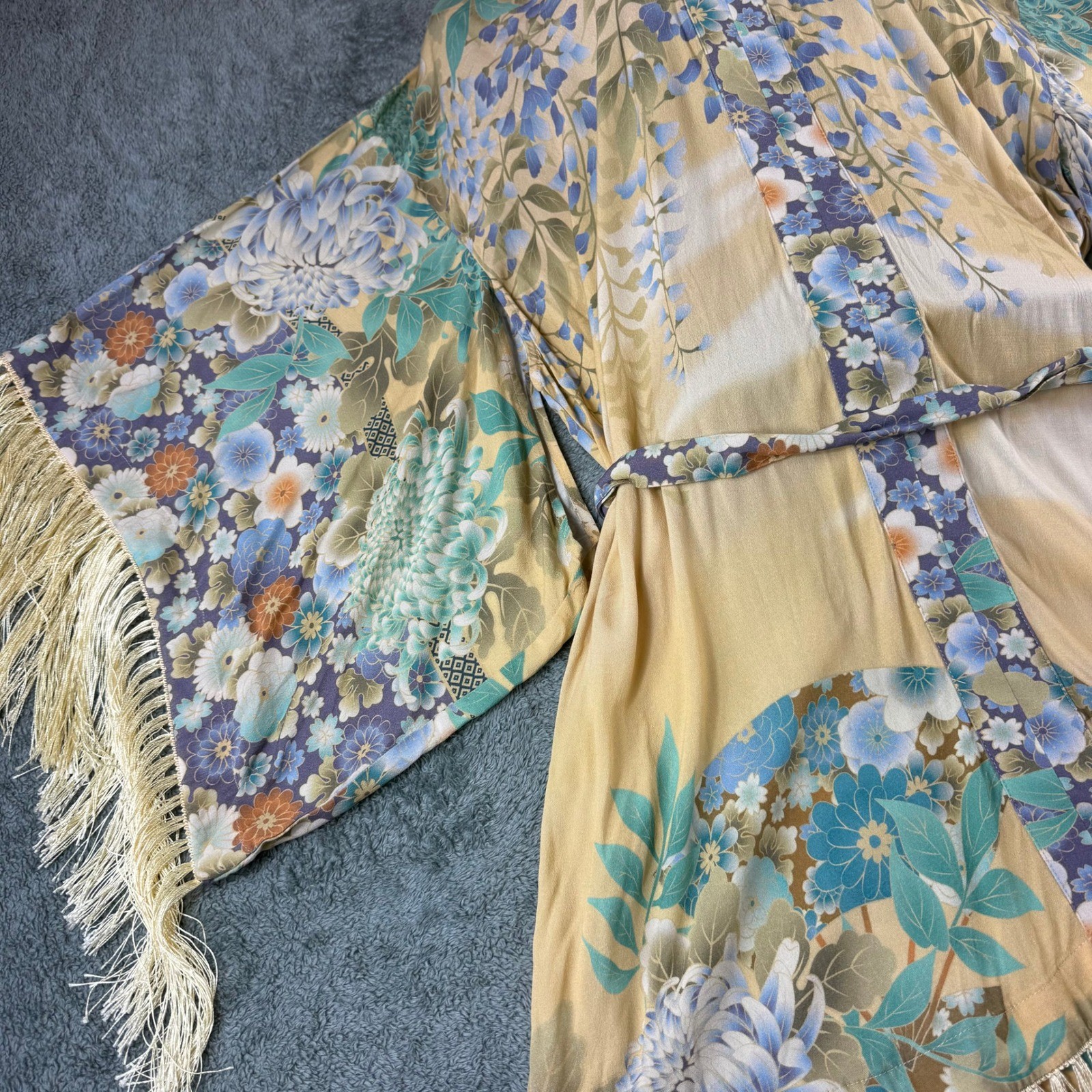 Spell & The Gypsy Collective Willow Tassell Dress Yellow Floral Boho Fringe L