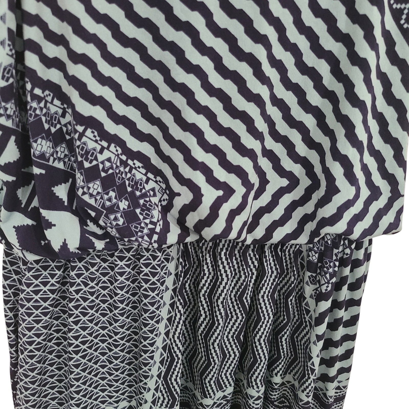 En Focus Studio Womens 10 Geometric Maxi Dress Navy Mint Green Tribal Sleeveless