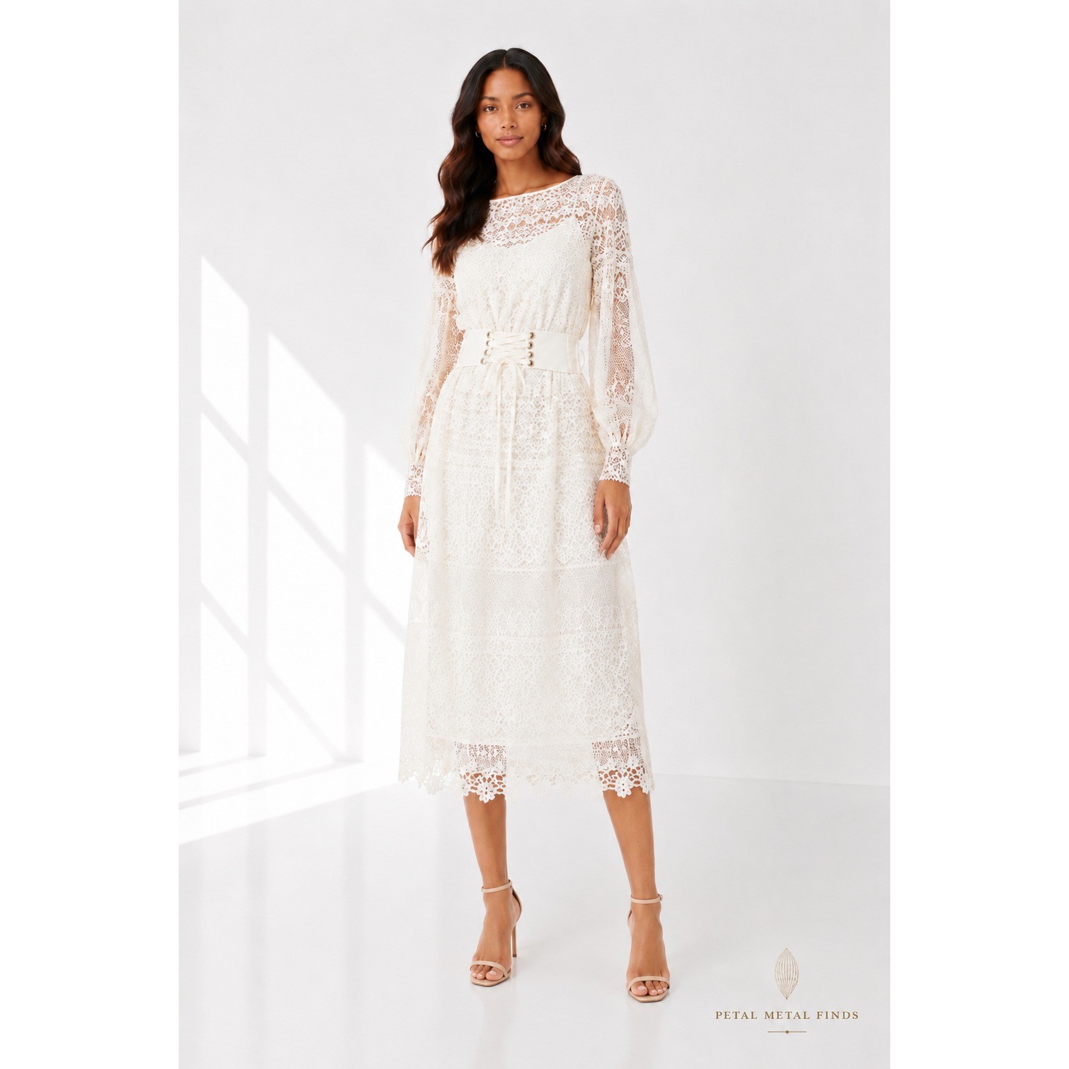 Spell & The Gypsy Dawn Lace Belted Keyhole Back Long Sleeve Midi Dress NWT XL