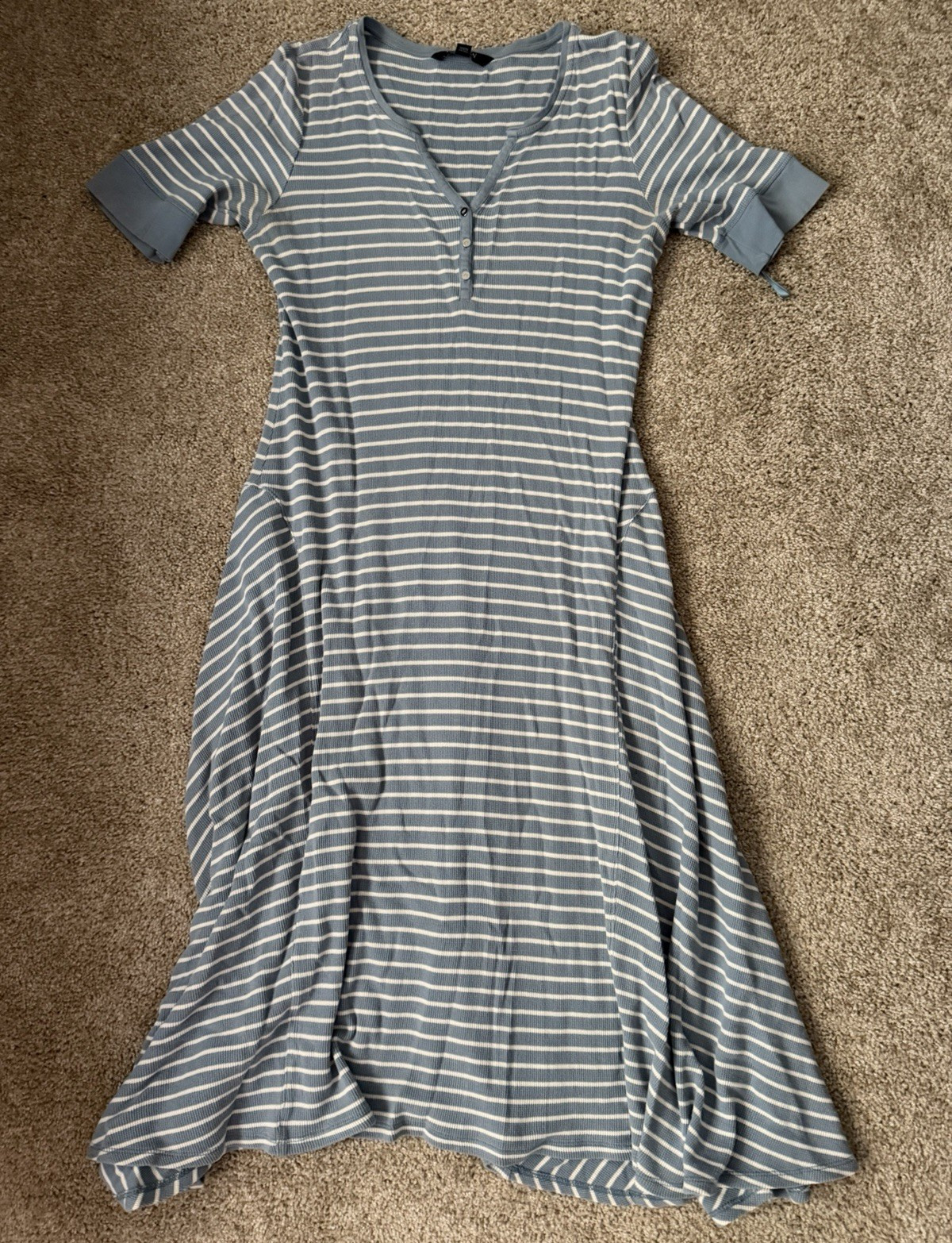 Lauren Ralph Lauren Blue/White Striped A-Line V-Neck Midi Dress XL Tall