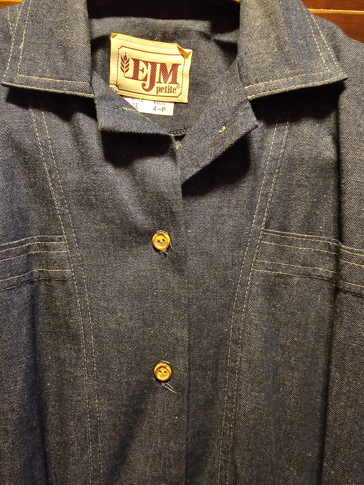 Vintage “EJM Petites” Denim Button Down Collared Dress Size 4, Denim Dress