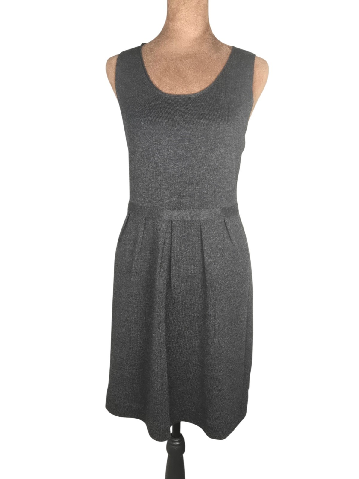 Eileen Fisher Gry Italian Yarn Dress Pleated Midi Small Office Work Professional