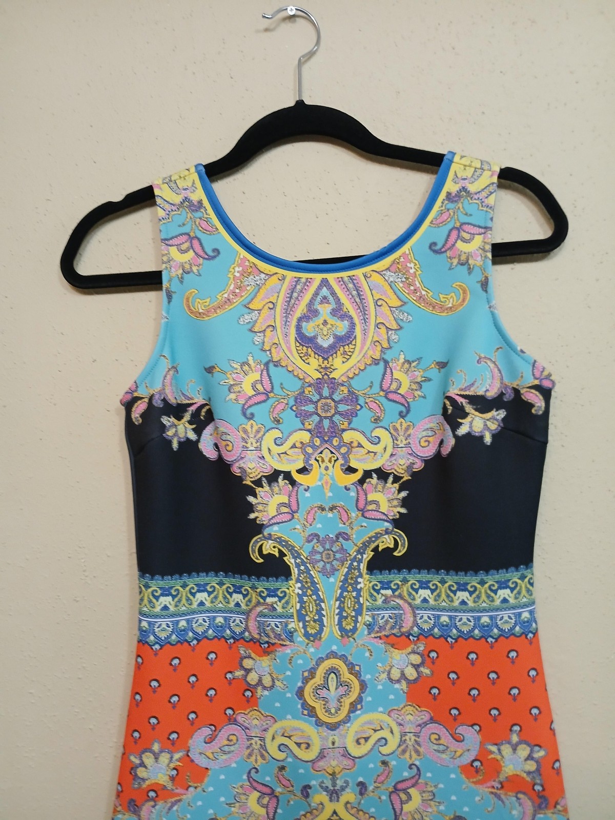 Peachpuff Dress Womens Medium Multicolor Paisley Sleeveless Scoop Neck Mini