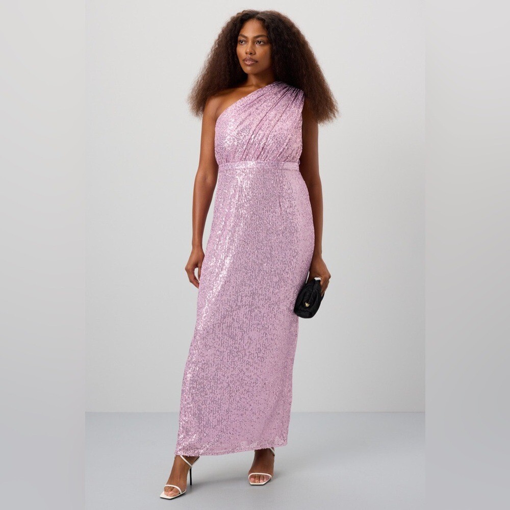 Mac Duggal 26694 Sequined Ruched One Shoulder Gown in Lilac Size 16