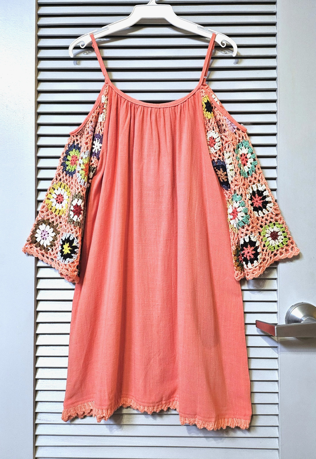 orange crochet slev cold-shoulder dress L