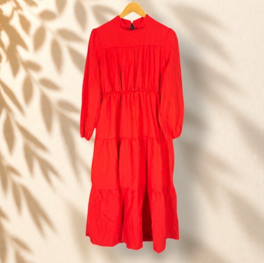 Unbranded Dress Women L Large Red Maxi Long Hook & Eye Crew Neck Long Sleeve