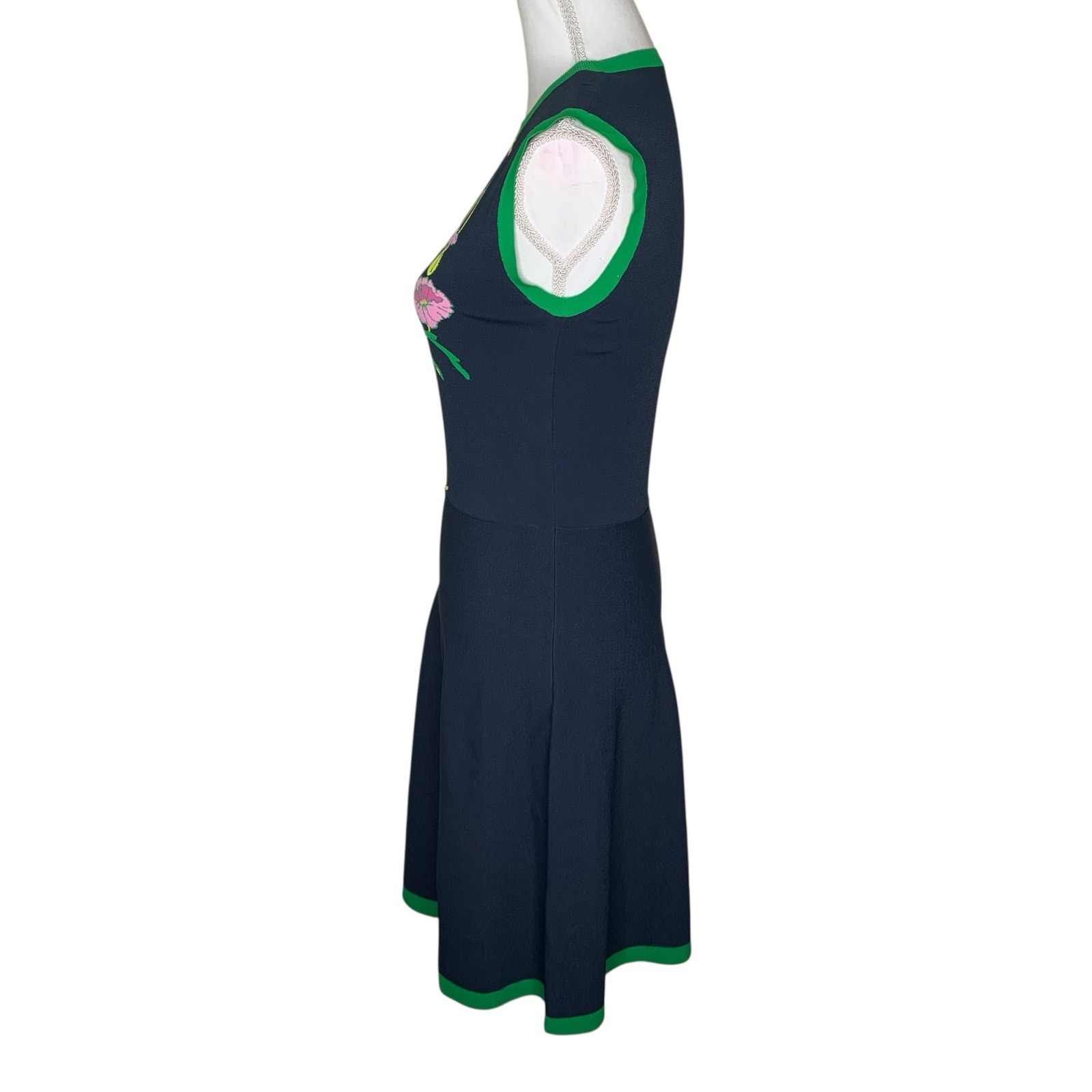 Christopher Kane Floral Graphic Knit Fit & Flare Dress Blue Green Size S Italy