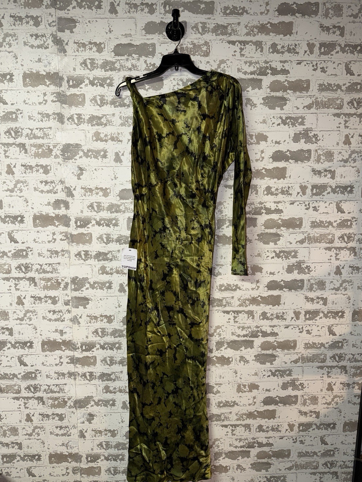 NWT! Topshop One Sleeve Twist Strap Satin Maxi Dress – Green Size US 10 $129