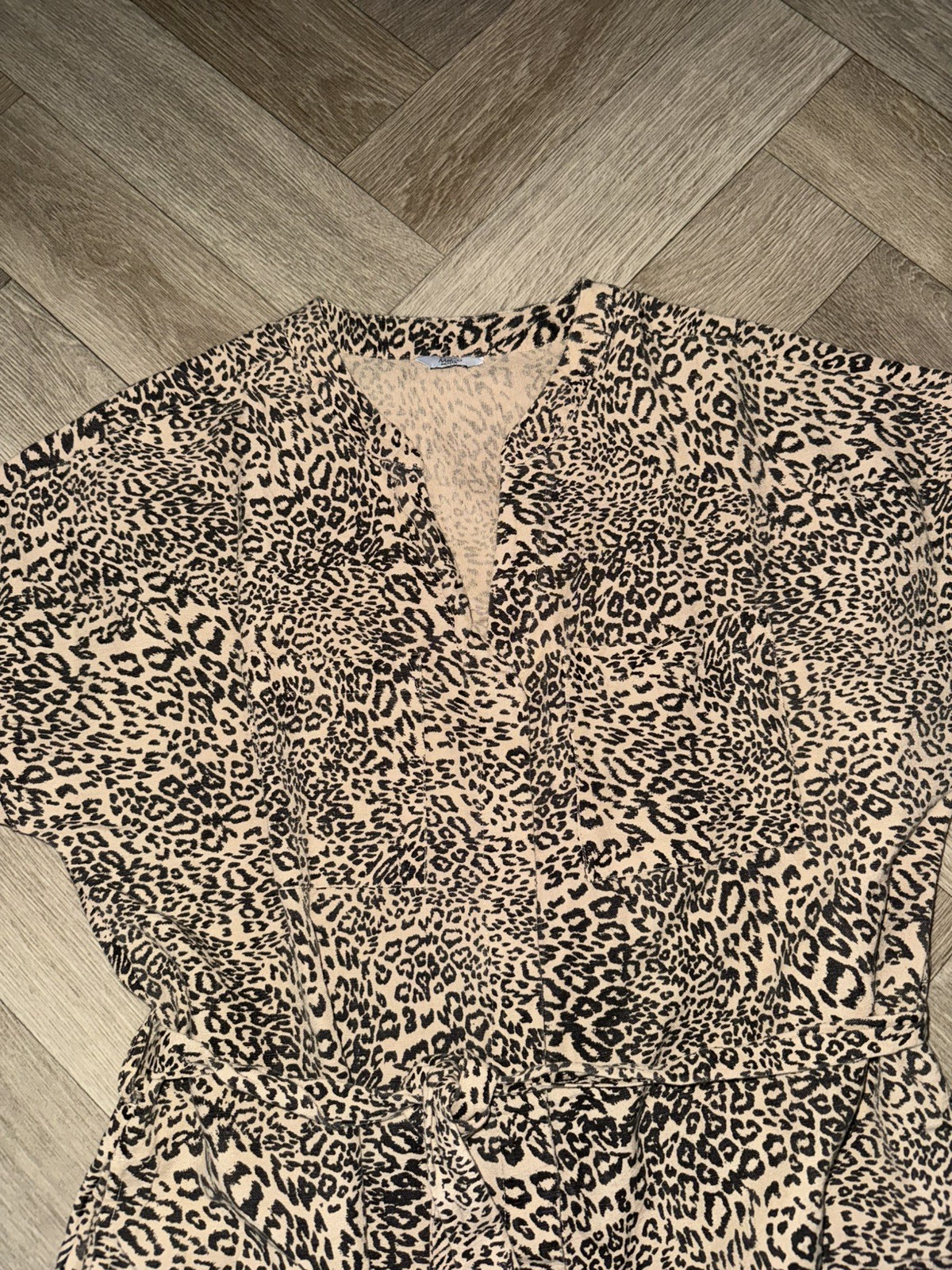 Leopard Animal Print Heavyweight Tunic Shirt Dress Size 12 Petite Tie Waist