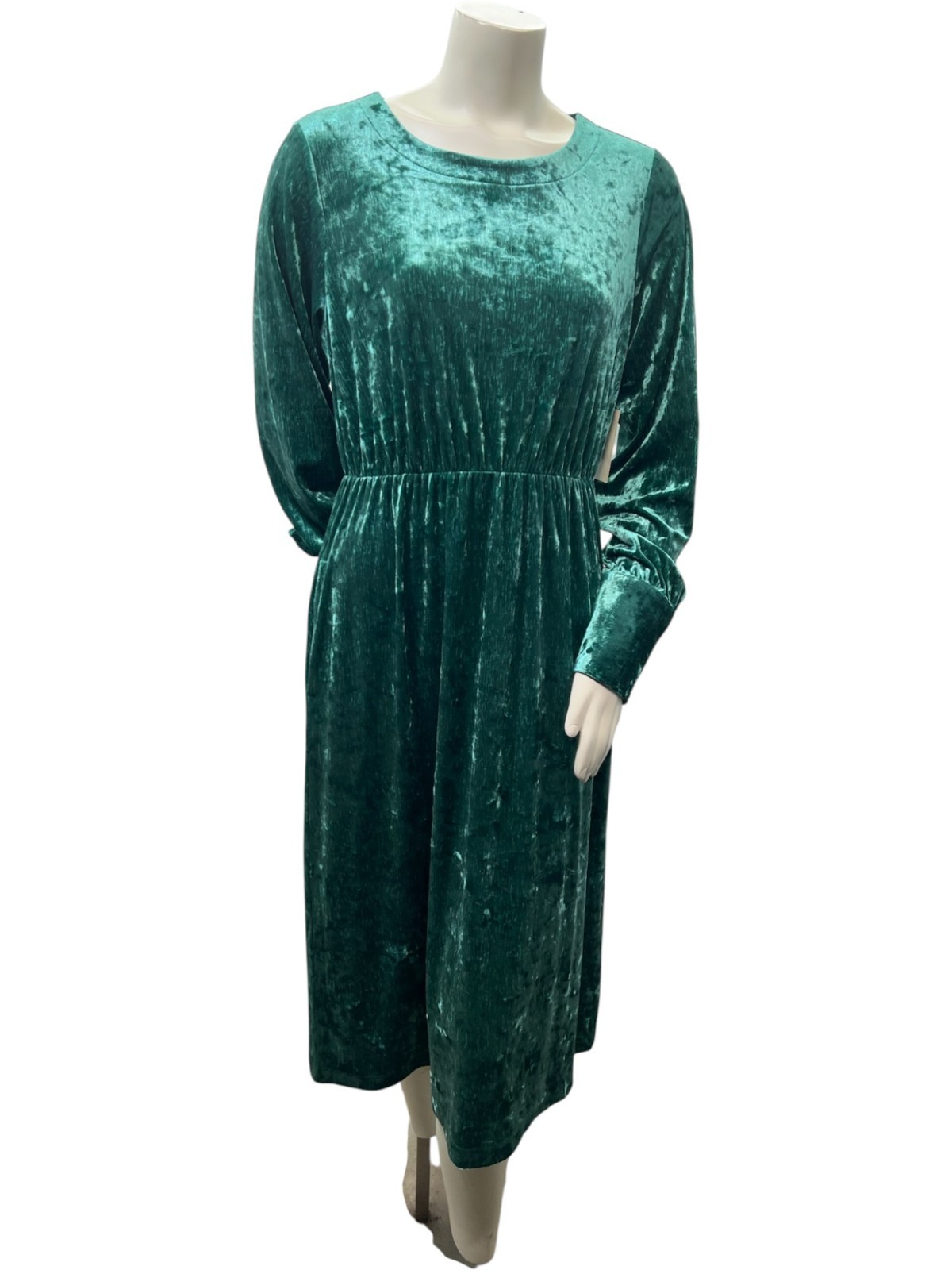 On 34th Velvet Dress Womens Plus Size 1X Green Long Sleeve Pockets Stretch New