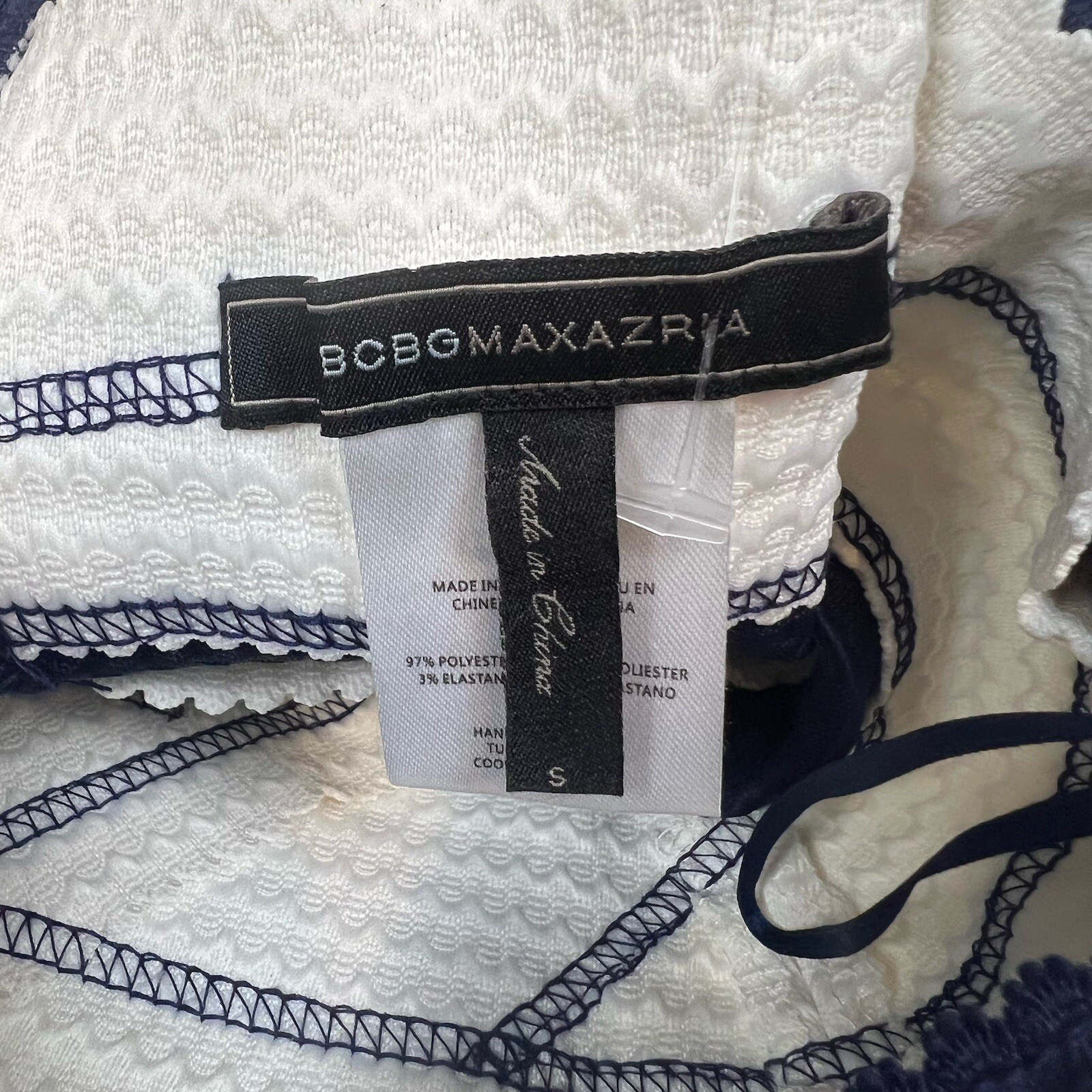 BCBG MaxAzria Women’s Size S Strapless Mini Bandeau Bandage Dress Blue White