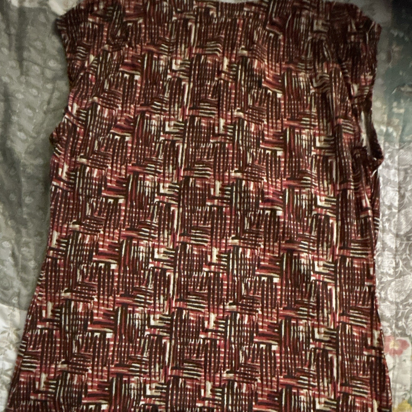 Liz Claiborne Women’s M Strapless Shift Dress Abstract Red/Black/White Smocked