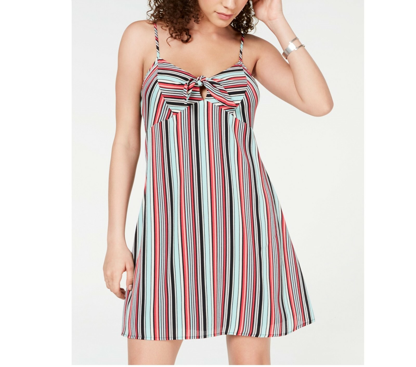 Trixxi Junior Womens S Black Pink Multi Stripe Sleeveless Lined Shift Dress NWT