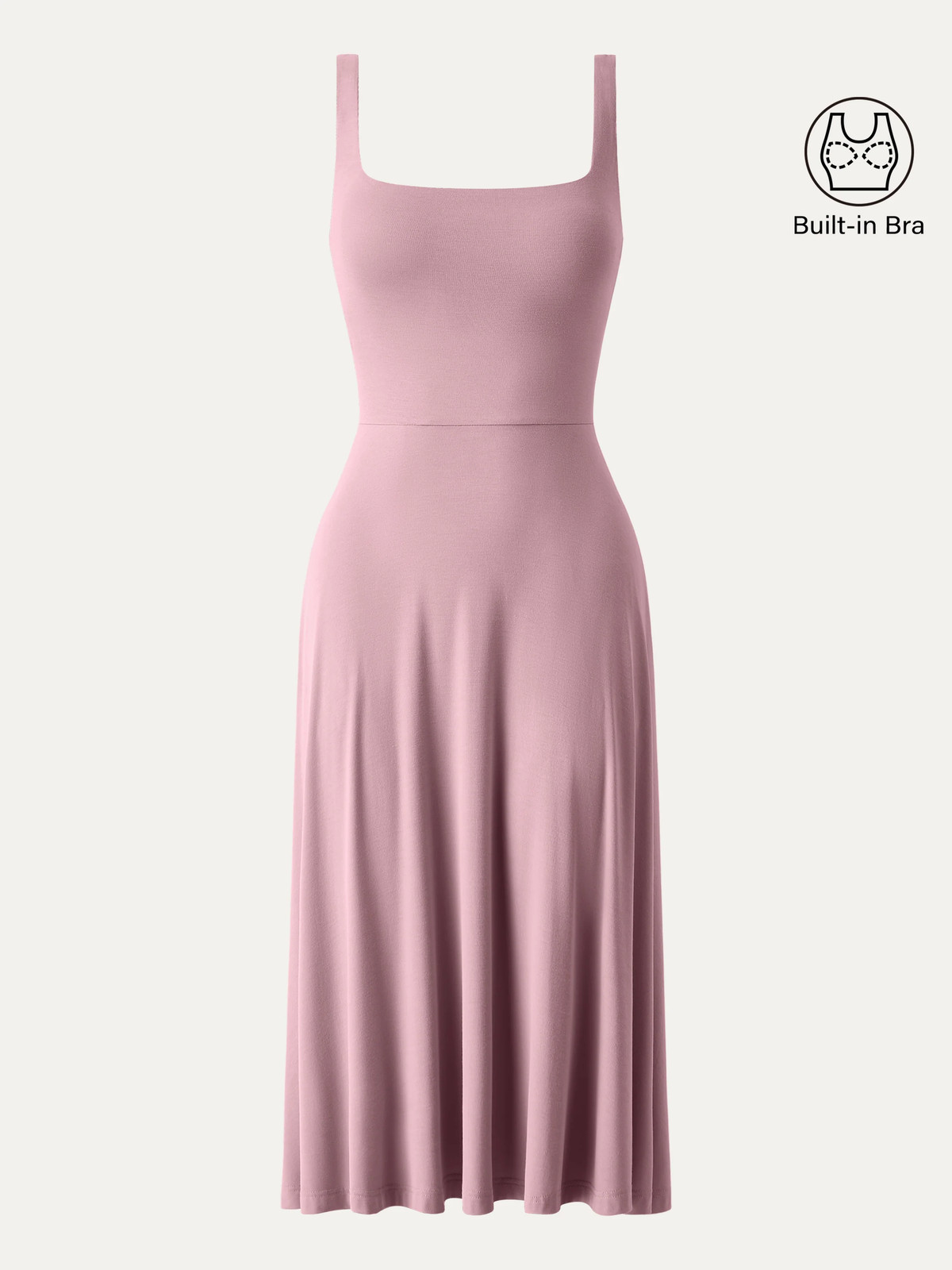 Hot Deal OGLMOVE Square Neck Flowy New Airy Bra Midi Dress