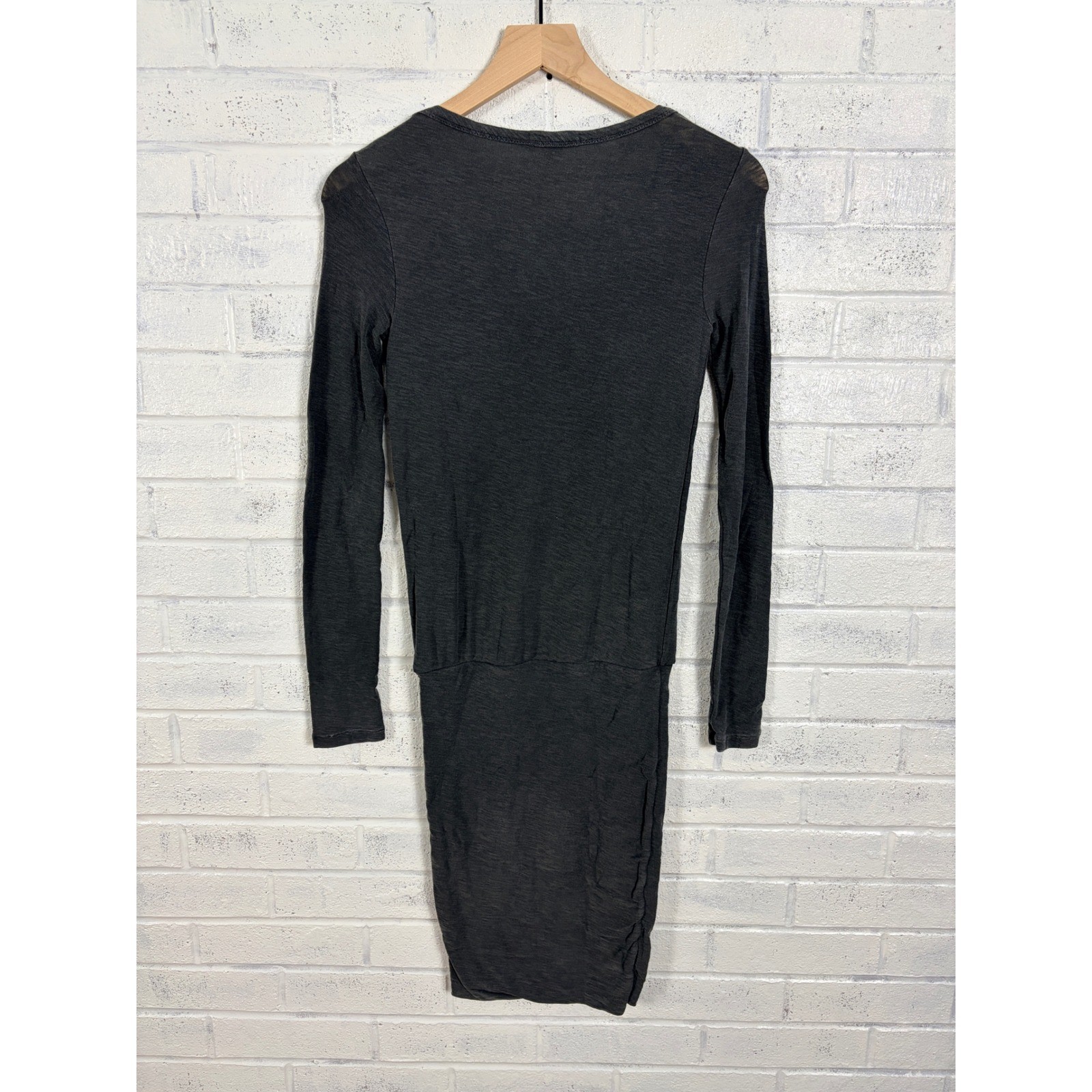 Standard James Perse Mini Dress Womens XS Gray Long Sleeve Slub Knit Ruched USA