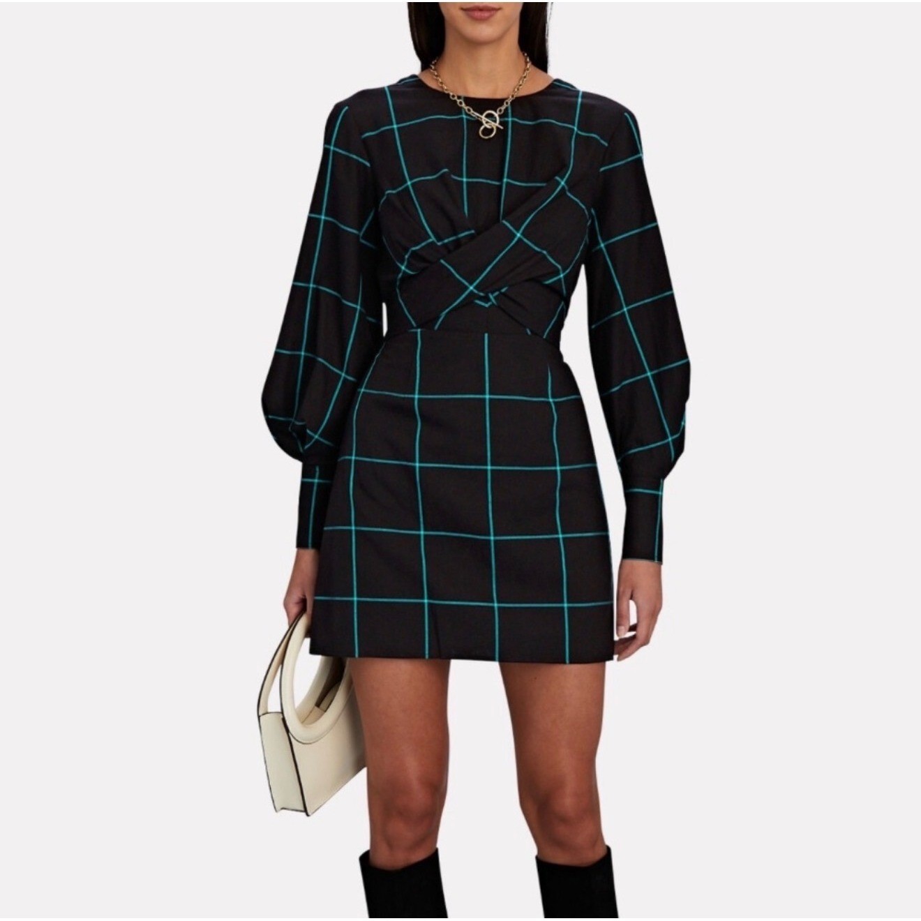 Staud Women’s Mini Dress| Long Sleeve, Cutout Check Size Small Fall Winter Dress