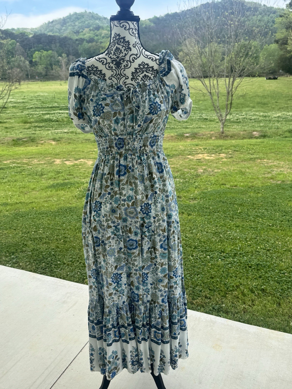 BY THE RIVER Floral Dress Midi Boho Cottagecore NWOT