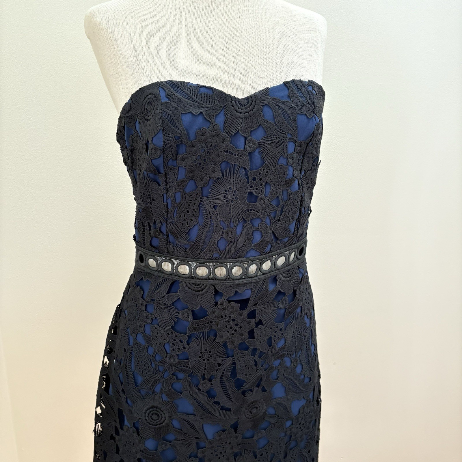 Sam Edelman Black Guipure Lace Strapless Dress Size 12 Large Romantic Summer