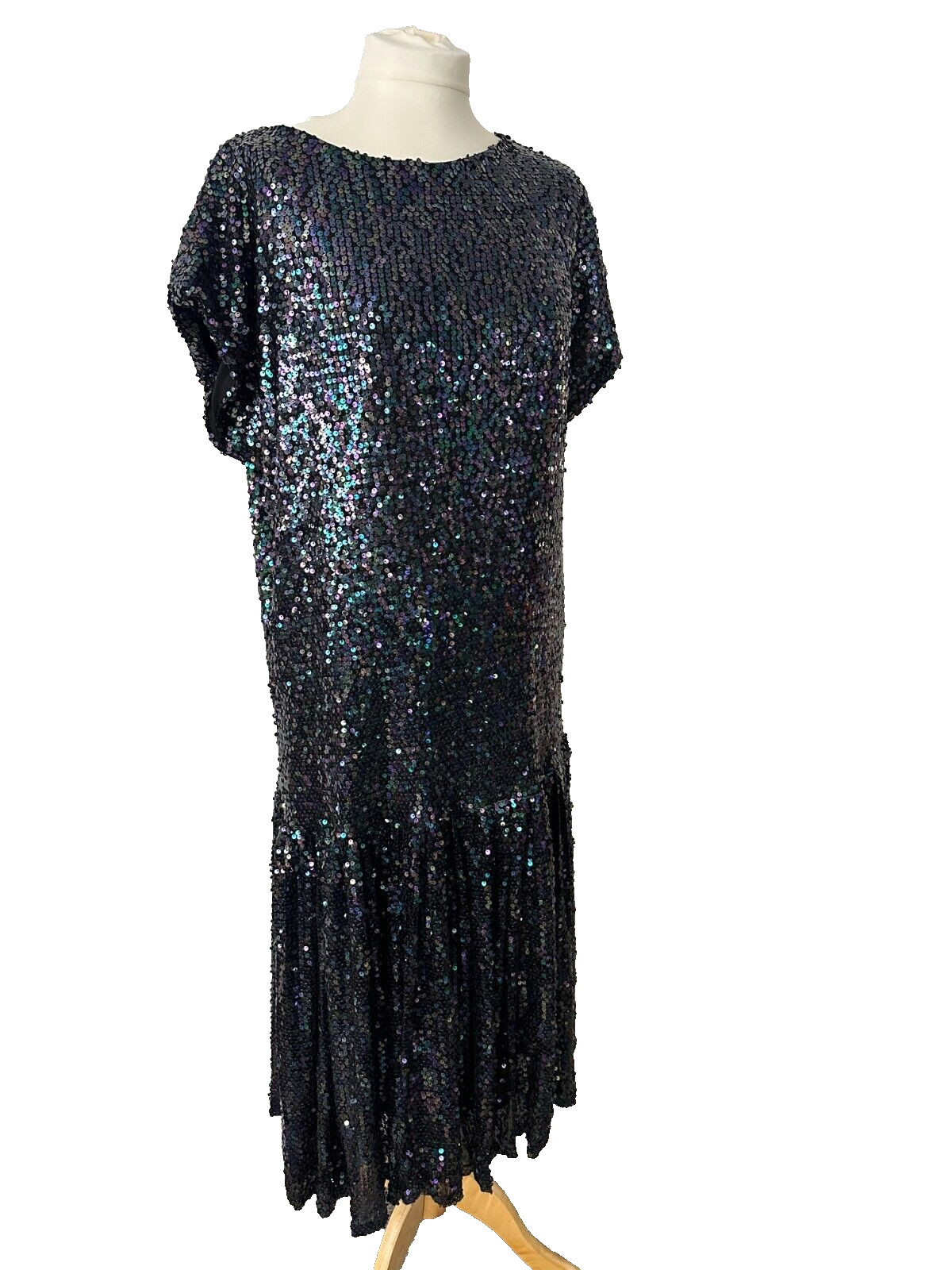 Wolf & Badger Meem Label Drop Waist Sequin Evening Party Midi Kate Dress M UK 14
