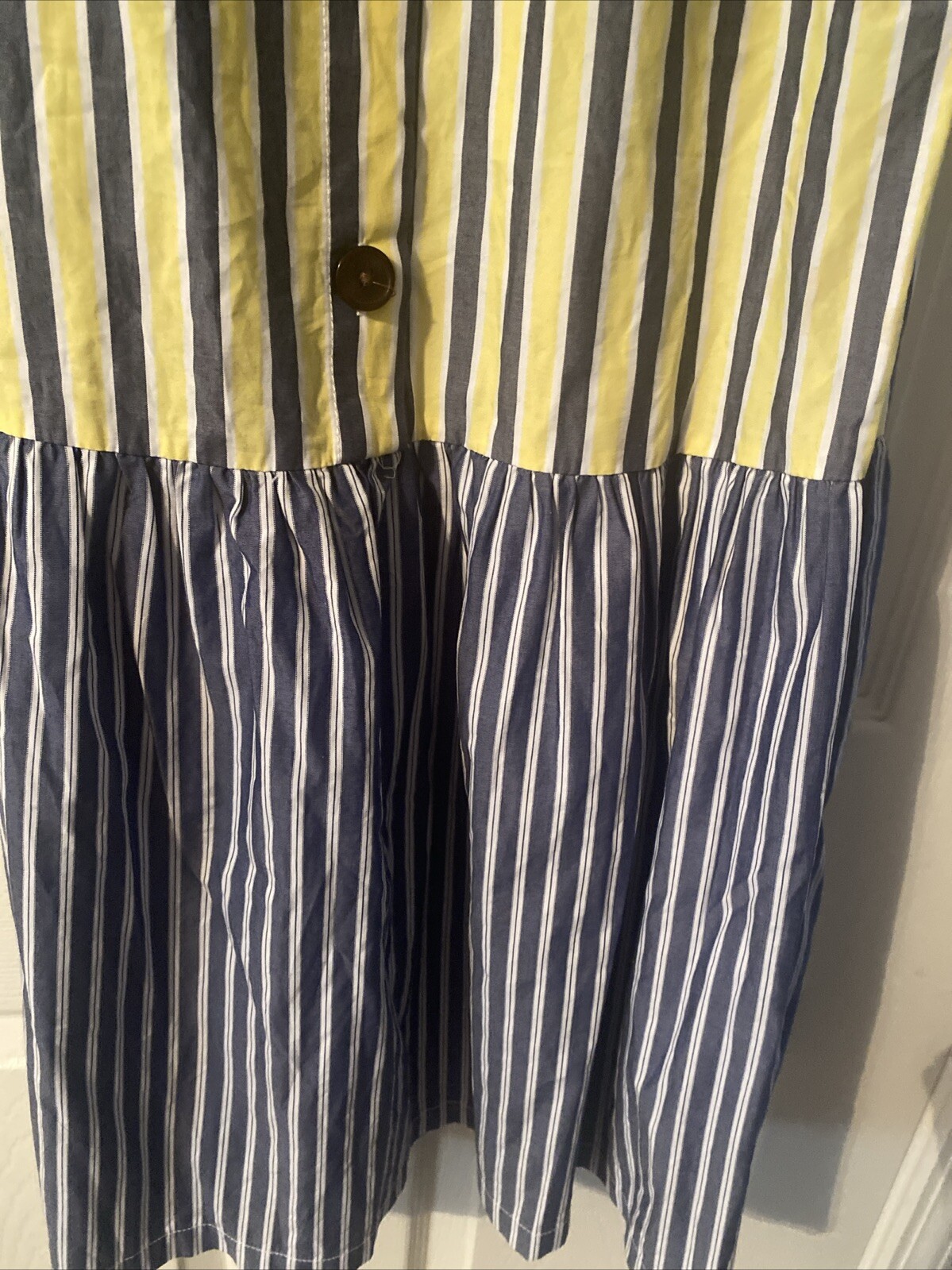 ASOS Sundress Blue Yellow Stripe Peplum Midi Smock Button Front Tie Sleeves US 0