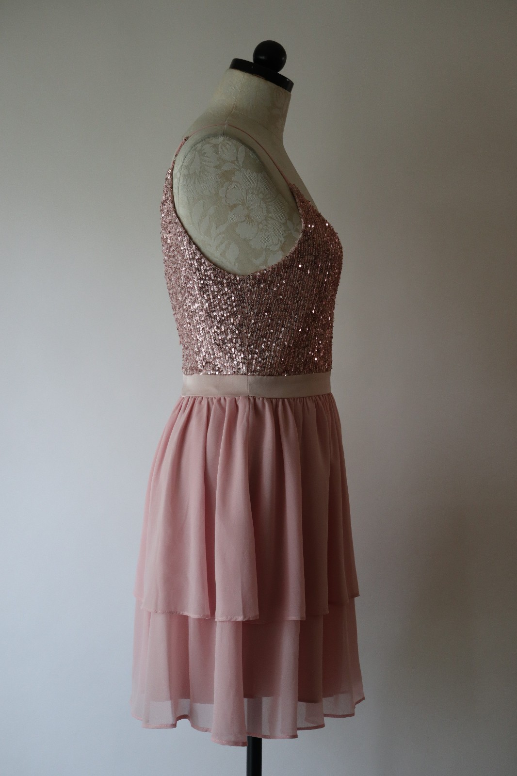 Storia Pink Metallic Sparkle Sequin Chiffon Ruffled Babydoll Mini Dress Women S
