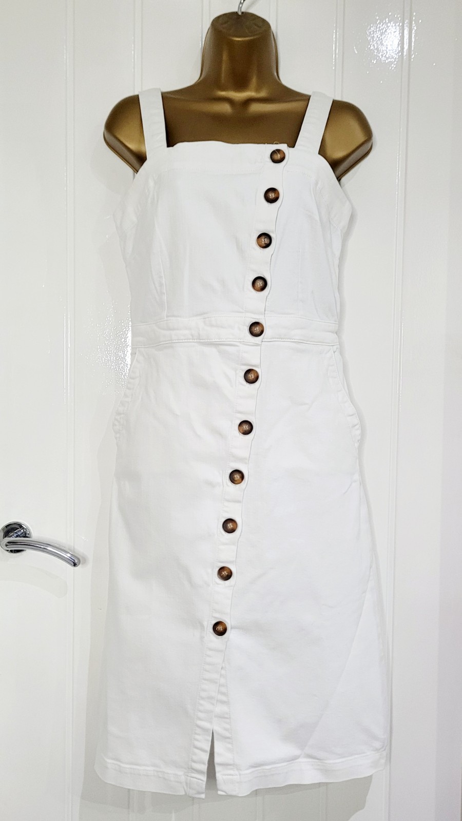 Monsoon Size UK 8 White button front denim summer dress casual holiday VGC