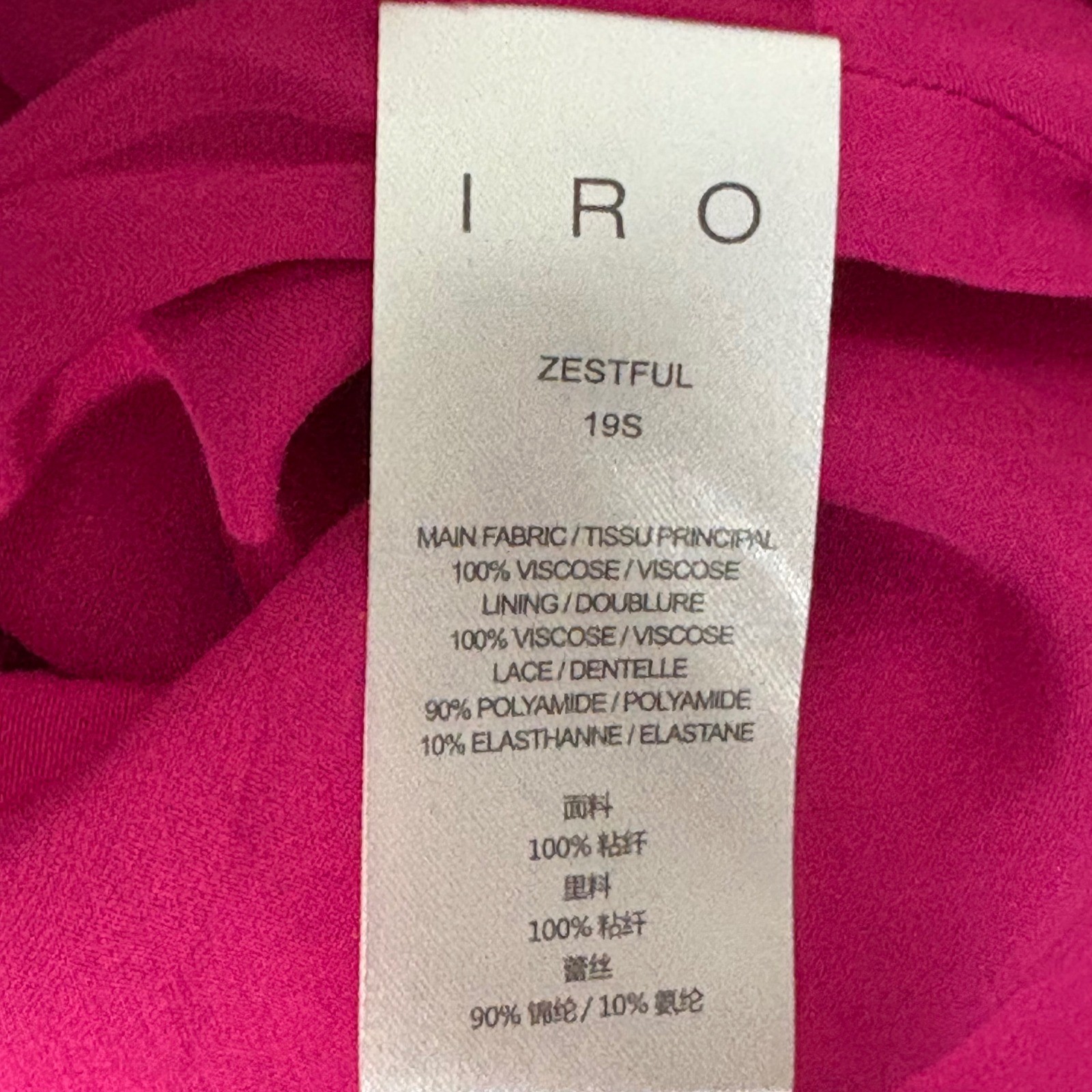 IRO Zestful Fuchsia Pink Lace Ruffle Mini Dress Size EU 38 US 6