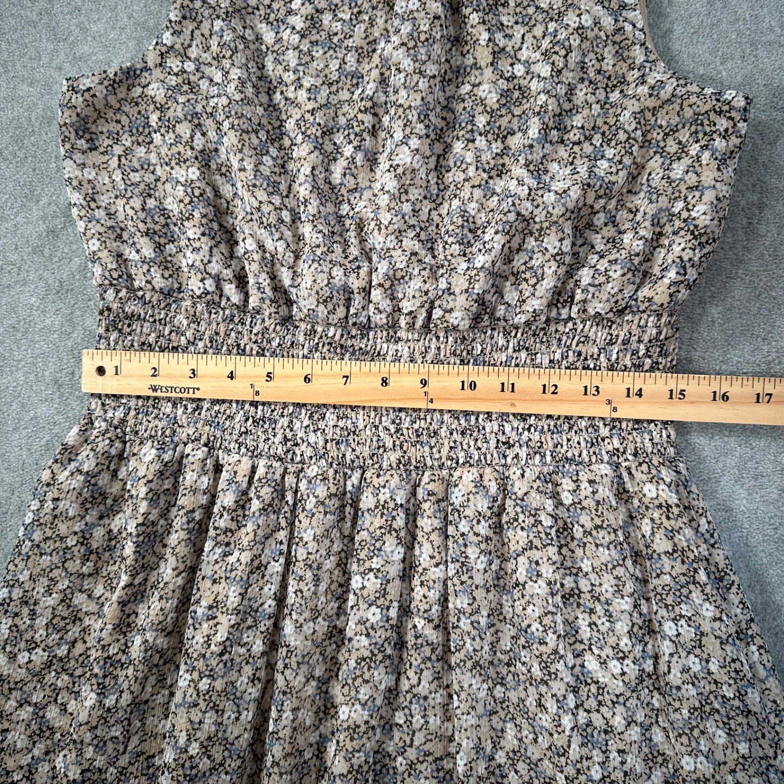 1. State Mock Neck Floral Tiered Midi Dress Size Large Sleeveless Smocked Waist