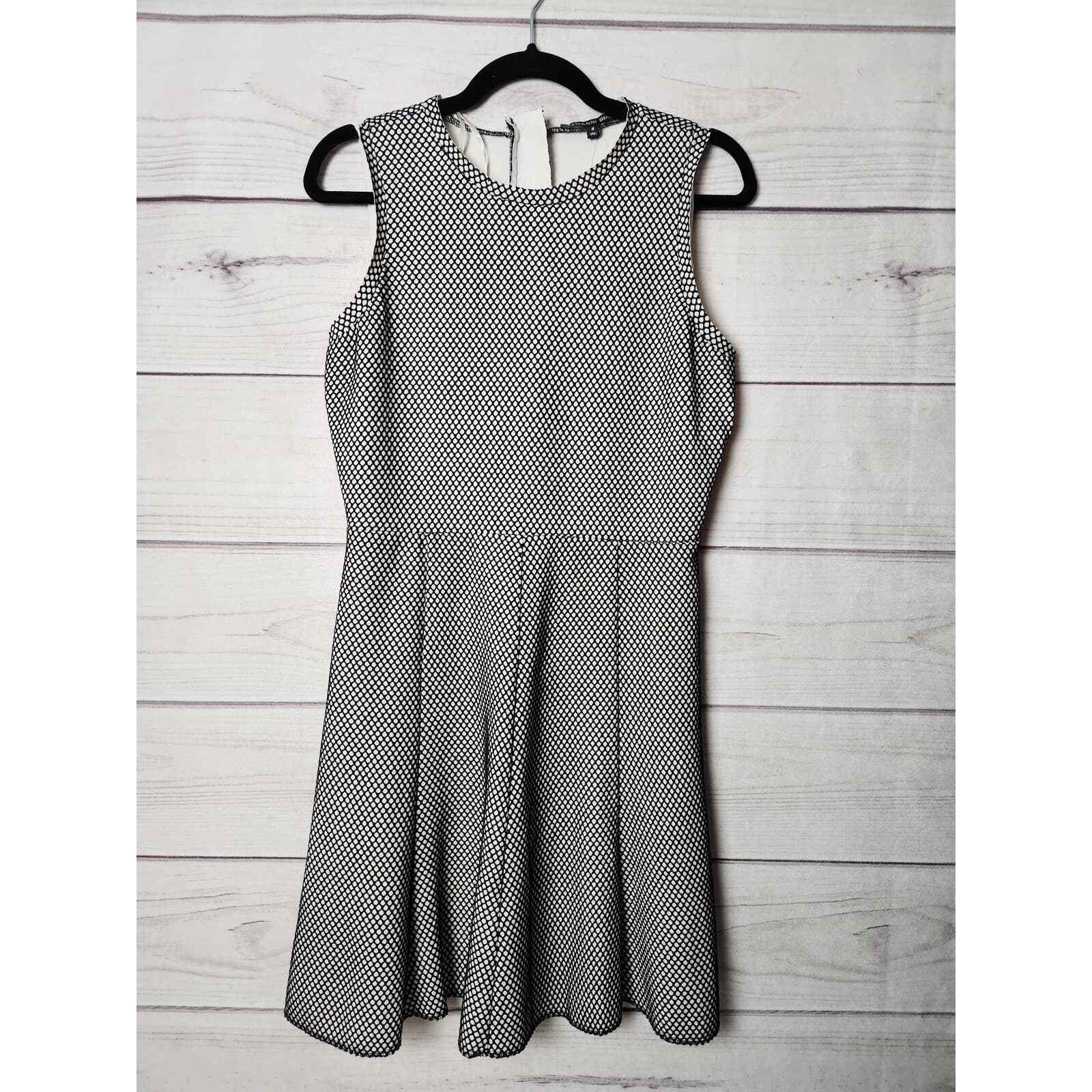 Gianni Bini Womens Micah Dress Pleated Loose Mesh Sleeveless Black/Ivory M