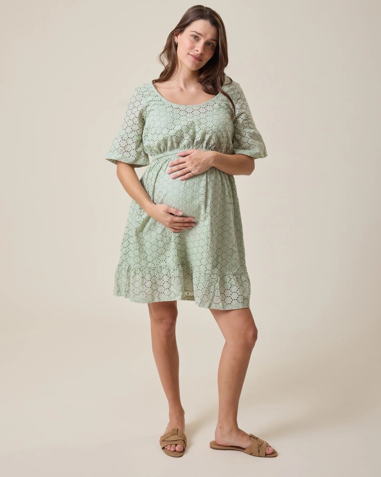 NWT Kindred Bravely Dahlia Eyelet Maternity Nursing Dress Aqua Green S New