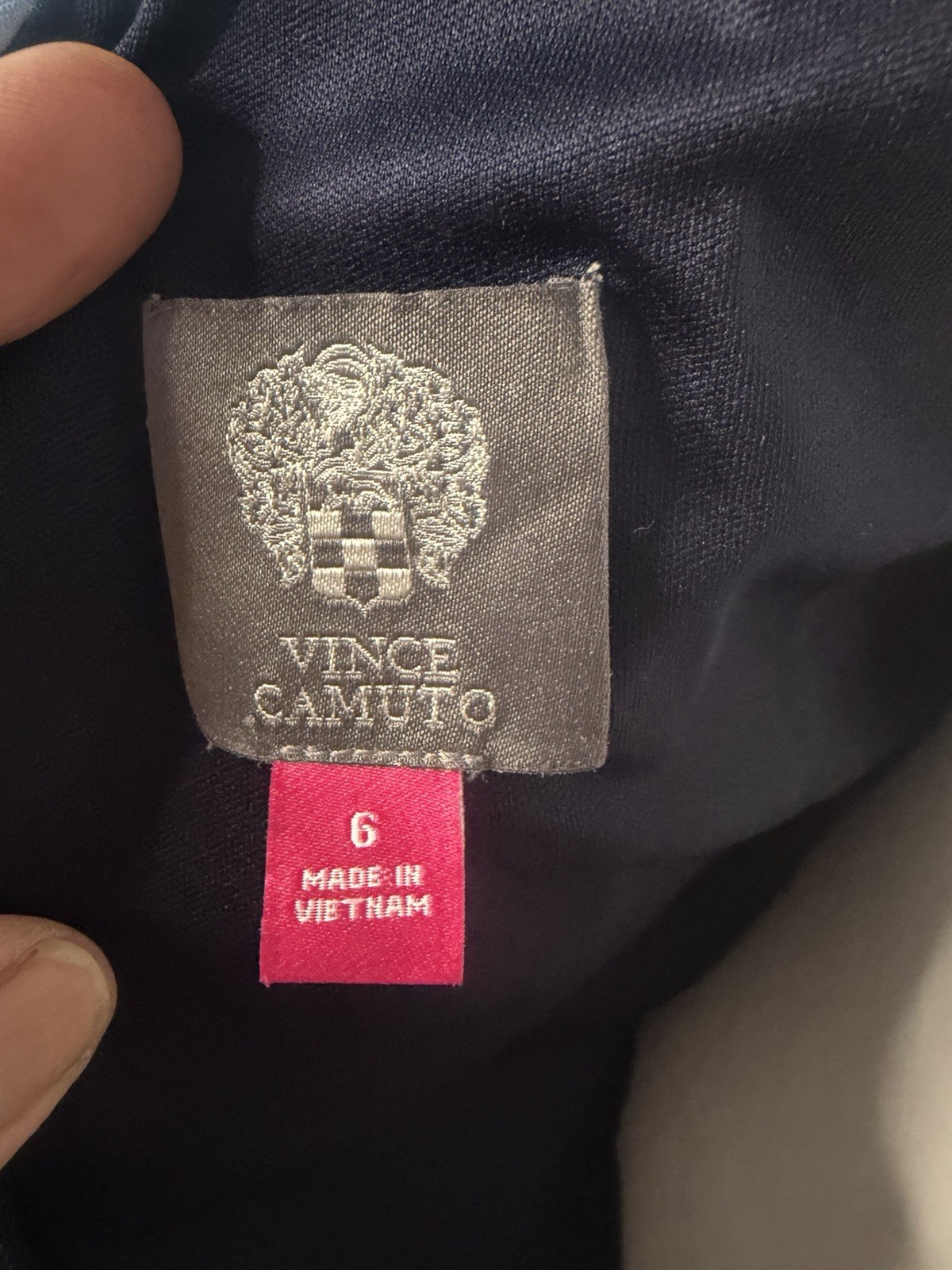 Vince Camuto Sleeveless Abstract A-Line Dress Blue Beige White Lined V-Neck 6