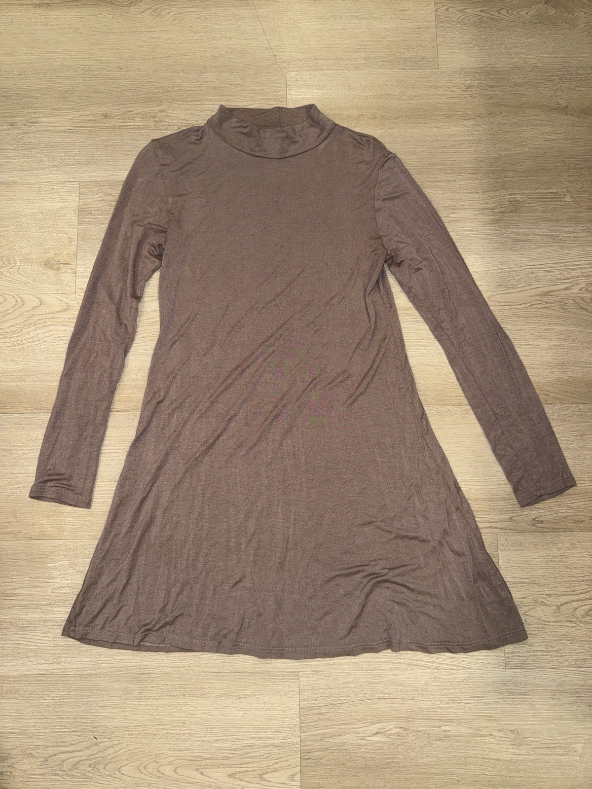 Wanna B Long Sleeve Mock Neck Swing Dress Dark Mauve Size S Soft Stretchy Tunic