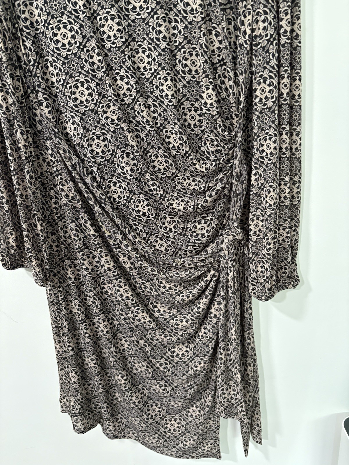Marc New York Black Beige Patterned Ruched Dress Size 16