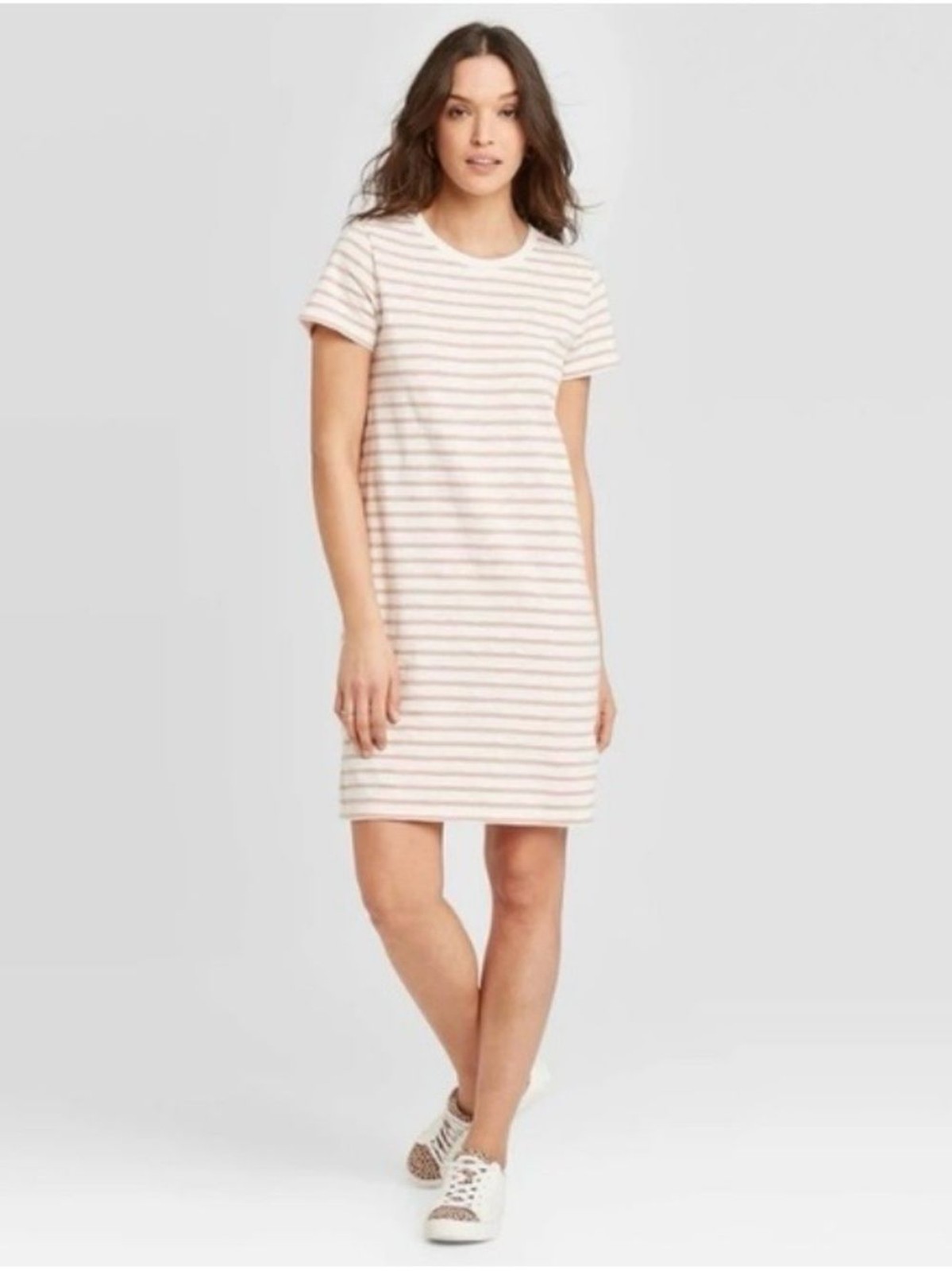 Universal Thread Striped Tee Dress in Brown and Tan Size L