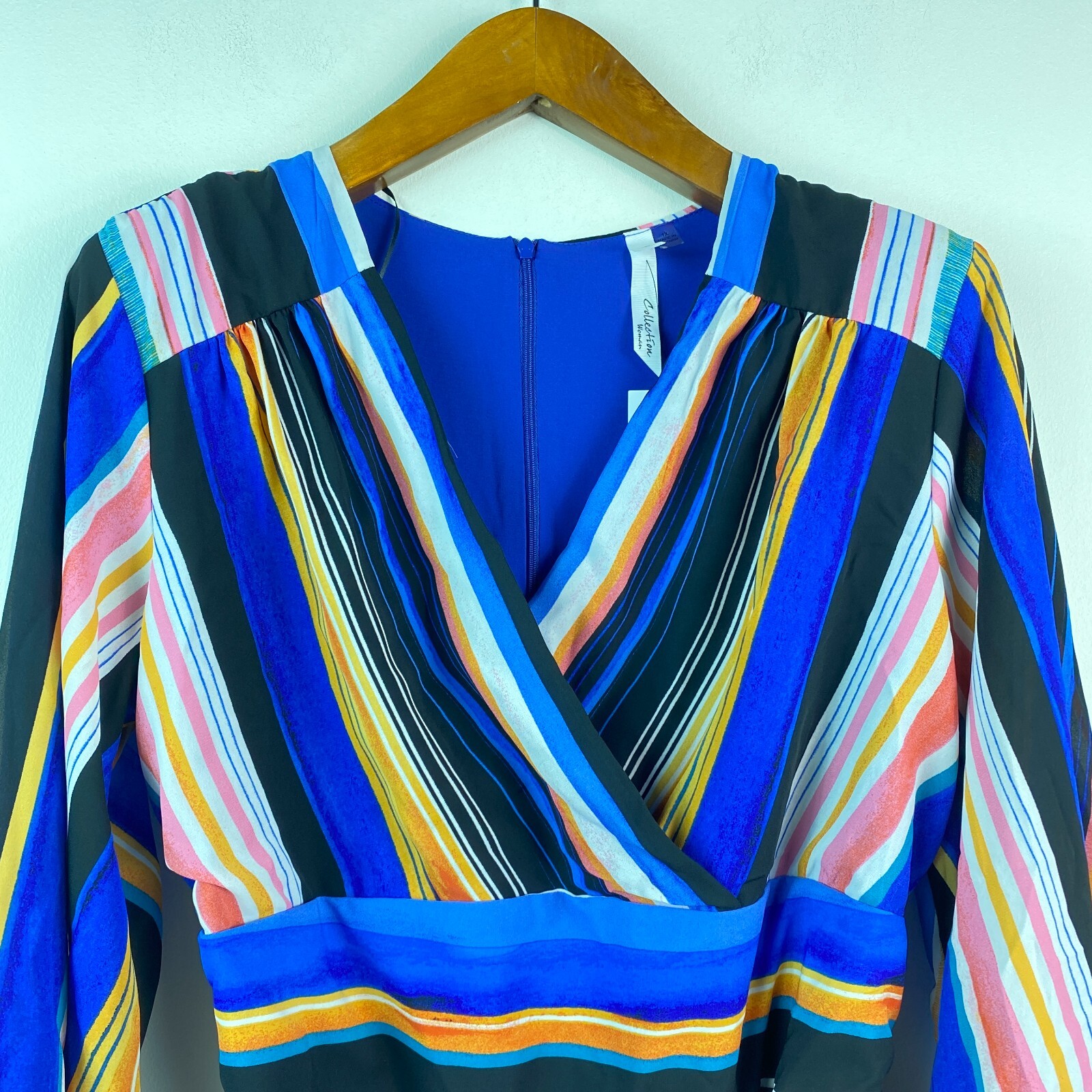 NY Collection Womens Plus 1X Multicolor Striped Belted Wrap Maxi Dress NWT BB30