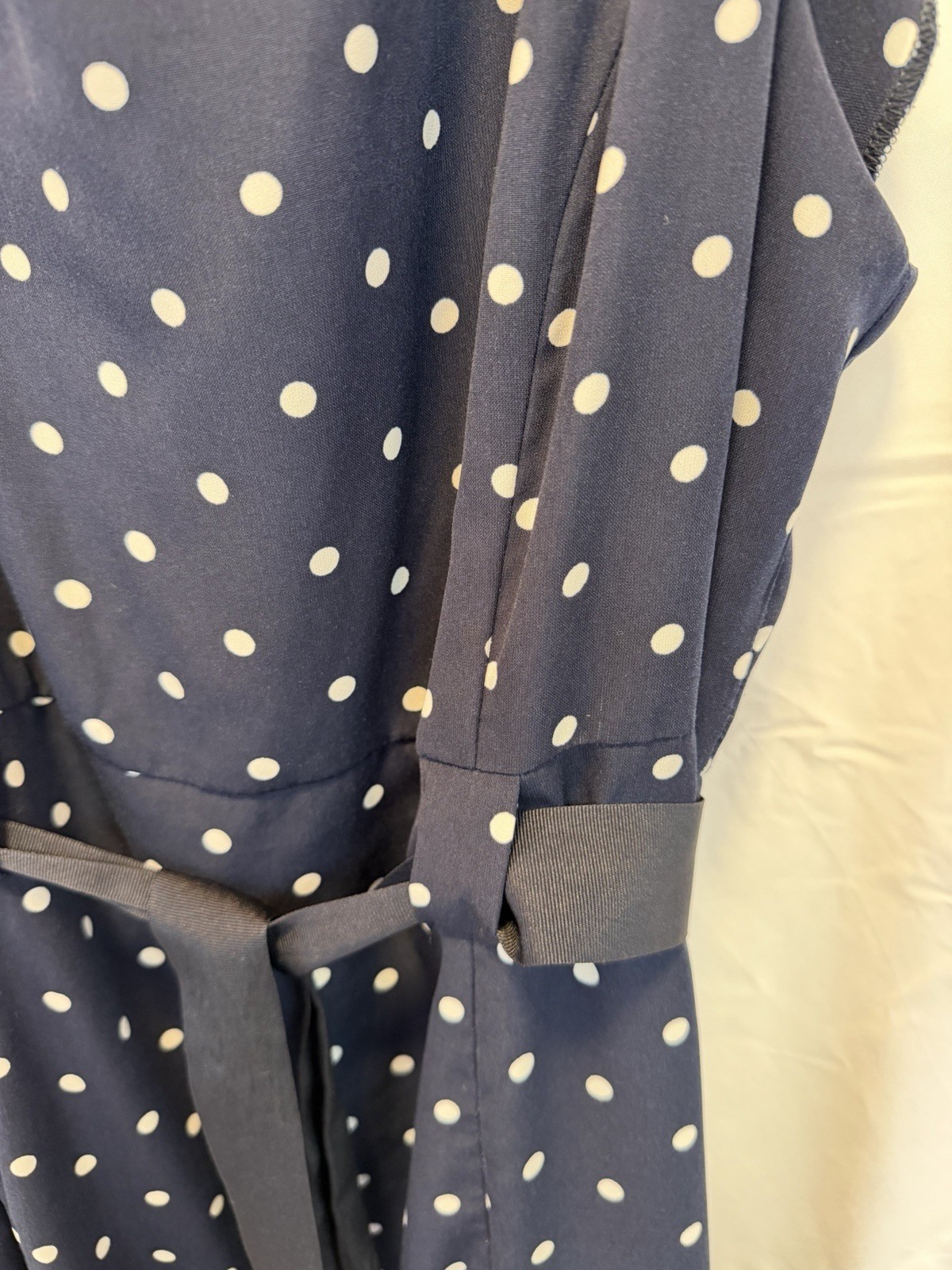 Studio 1 Plus Size 18 Blue/White Polka Dot Sleeveless Belted Dress