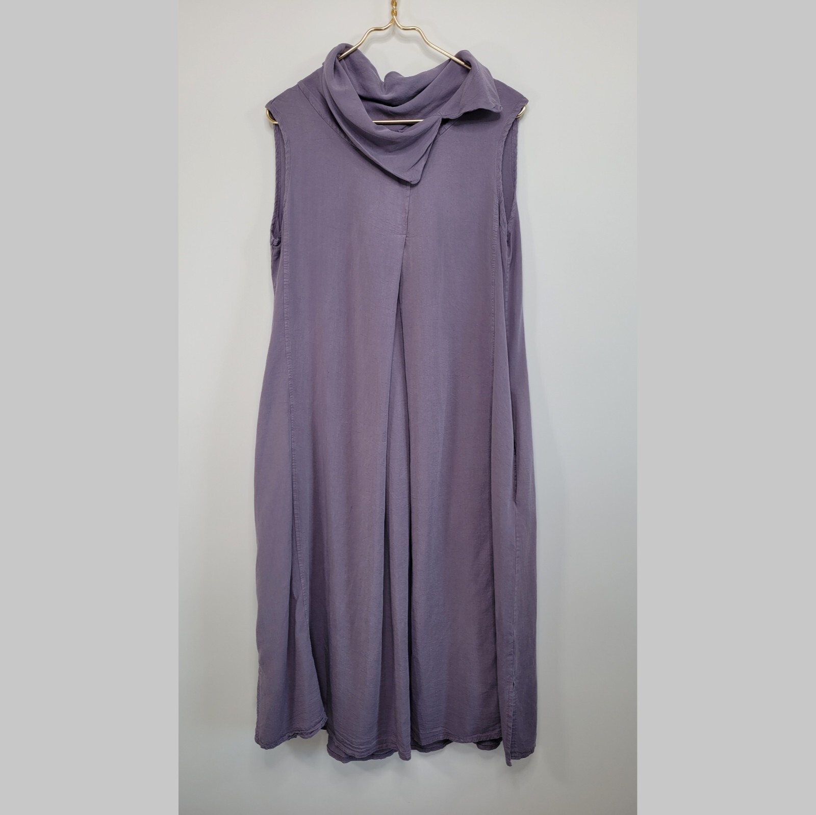 LUUKAA Dusty Purple Midi Shift Dress Size 12 Sleeveless Cowl Pockets Lagenlook