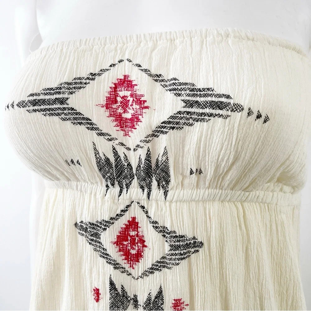 Rip Curl Ivory Strapless Aztec Maxi Dress Size XS Casual Boho Festival Summer
