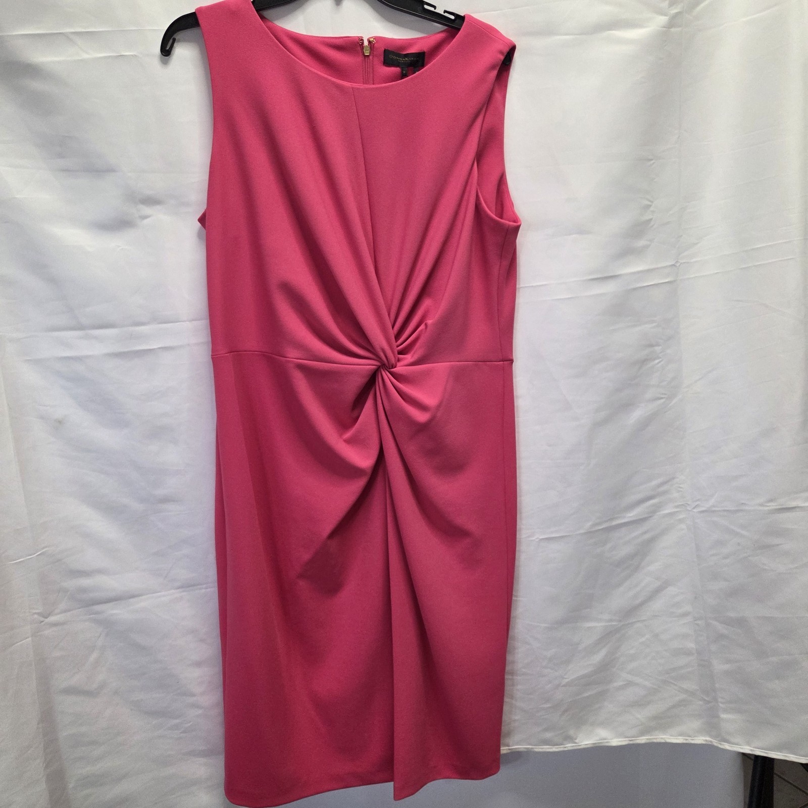 Donna Karan New York Designer Sheath Dress Sz 14 Hot Pink Twist Front NWT