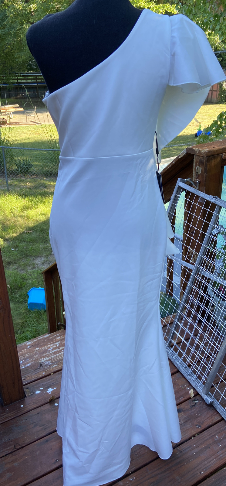 Ababalaya One Shoulder Ruffled Long White Cocktail Dress Slid Medium New NWT