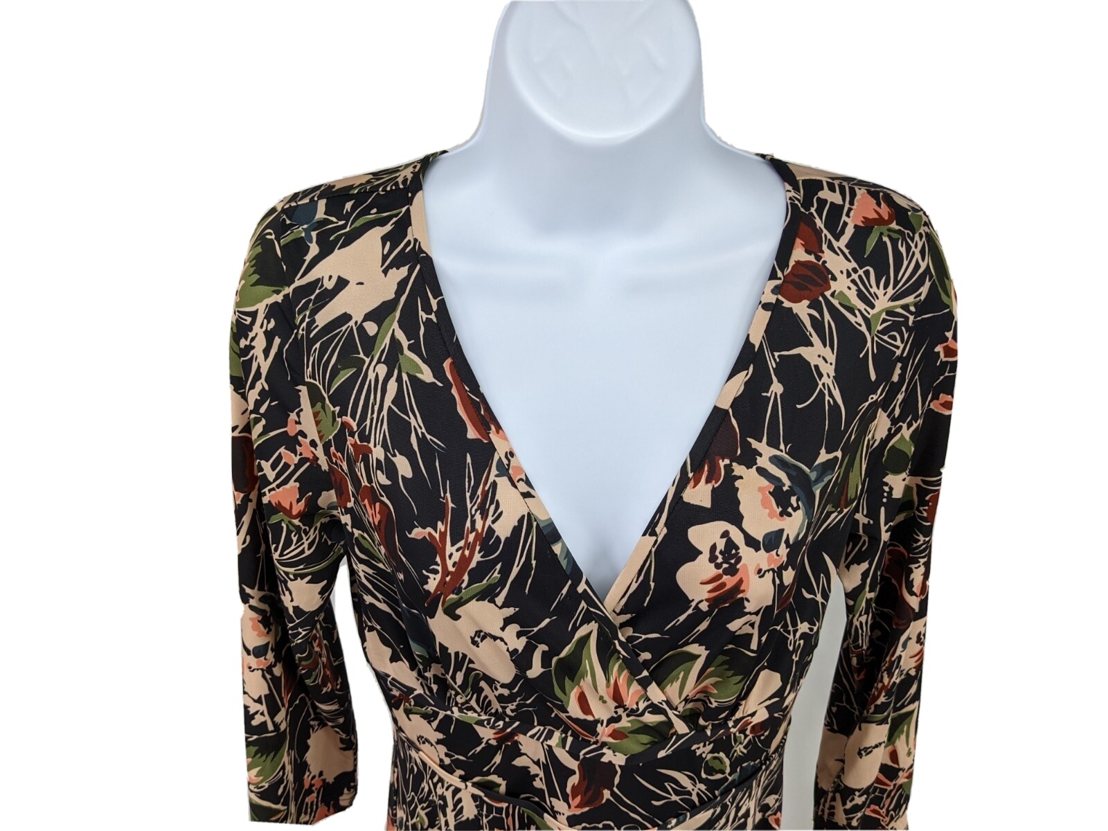 Leona Edmiston Womens Green Floral Wrap Dress Size 4 US 6 AU Tie Belted V Neck
